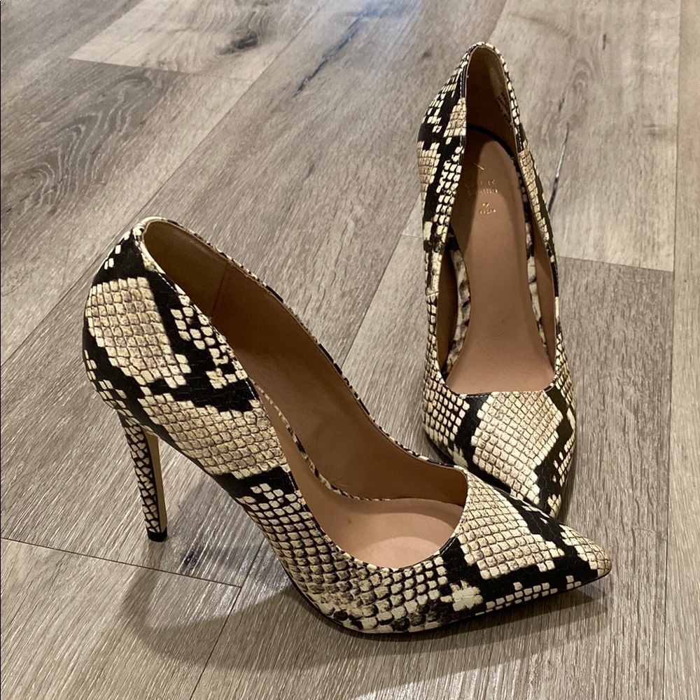 Call it Spring Faux Snake Skin Heels 3.5”